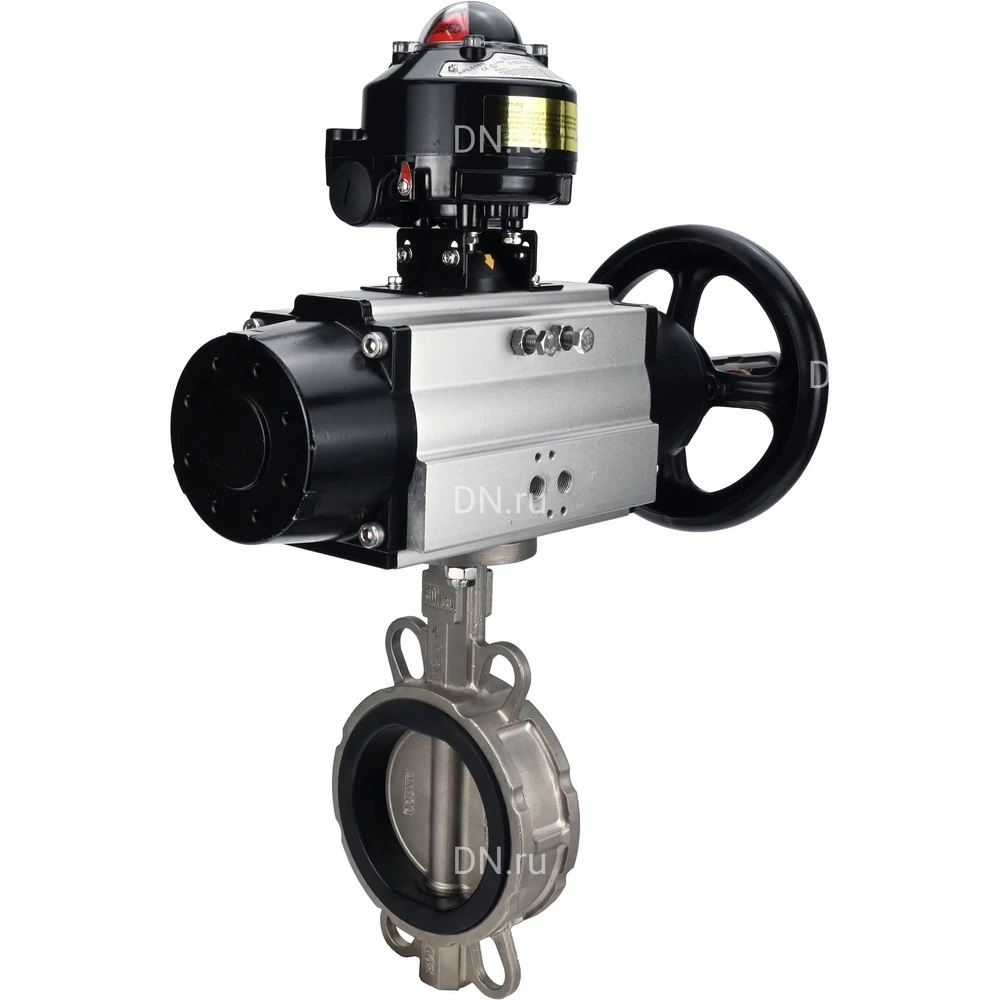 Затворы дисковые поворотные DN.ru WBV3131V-2W-Fb-H Ду150 Ру16 межфланцевые, корпус - нержавеющая сталь 304, диск - нержавеющая сталь 304, уплотнение - VITON, с пневмоприводом PA-DA-105-1 и БКВ APL-210N
