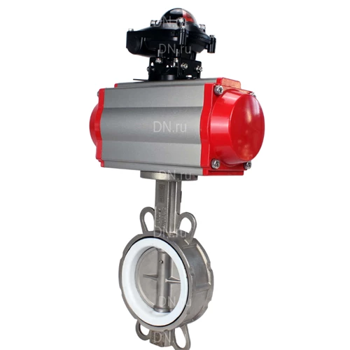 Затворы дисковые поворотные DN.ru WBV3232P-2W-Fb-H Ду40-300 Ру16, корпус - нержавеющая сталь 316L, диск - нержавеющая сталь 316L, уплотнение - PTFE, с пневмоприводом PA-DA и БКВ APL-210N