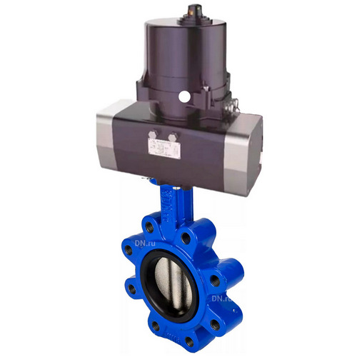 Затворы дисковые поворотные DN.ru WBV1616N-2W-Fb-H Ду50-150 Ру16 LUG межфланцевые, корпус - чугун QT450, диск - чугун QT450, уплотнение - NBR, с электроприводом четвертьоборотным DN.ru QTSA-N-EM-O0-220VAC