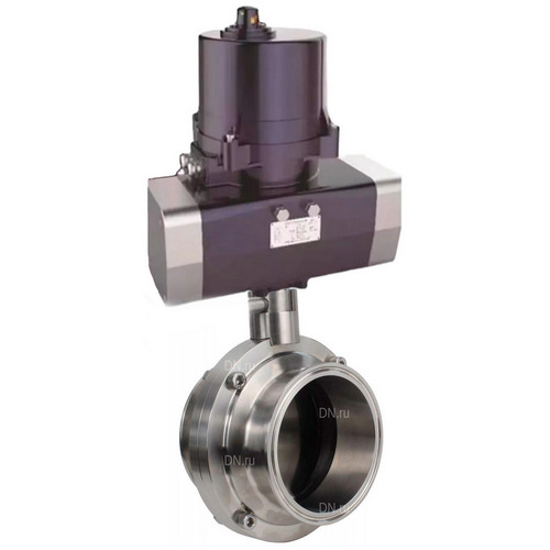 Затворы дисковые поворотные DN.ru WBV3131E-2W-C-H Ду15-100 Ру10 кламповые, корпус - пищевая нержавеющая сталь AISI 304, диск - нержавеющая сталь AISI 304, уплотнение - EPDM, с электроприводом четвертьоборотным DN.ru QTSA-N-EM-O0-220VAC