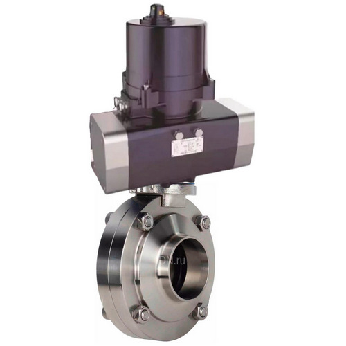 Затворы дисковые поворотные DN.ru WBV3131S-2W-W-H Ду15-100 Ру10 под приварку, корпус - пищевая нержавеющая сталь AISI 304, диск - нержавеющая сталь AISI 304, уплотнение - Silicon, с электроприводом четвертьоборотным DN.ru QTSA-N-EM-O0-220VAC