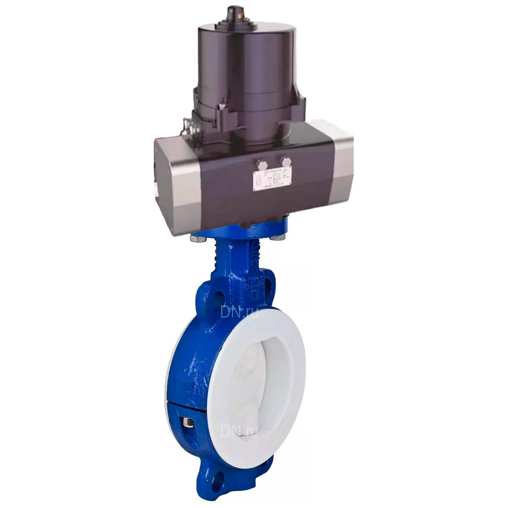 Затвор дисковый поворотный DN.ru WBV3434Pf-2W-Fb-H Ду80 Ру16 футерованный межфланцевый, корпус - углеродистая сталь WCB, диск - углеродистая сталь WCB, уплотнение - PTFE, с электроприводом четвертьоборотным DN.ru QTSA-N-007EM-O0-220VAC