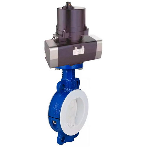 Затворы дисковые поворотные DN.ru WBV3434Pf-2W-Fb-H Ду50-125 Ру16 футерованные межфланцевые, корпус - углеродистая сталь WCB, диск - углеродистая сталь WCB, уплотнение - PTFE, с электроприводом четвертьоборотным DN.ru QTSA-N-EM-O0-220VAC