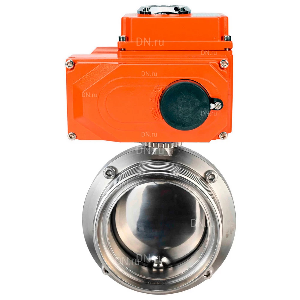 Затворы дисковые поворотные DN.ru WBV3131S-2W-T-H Ду15-100 Ру10 резьбовые, корпус - пищевая нержавеющая сталь 304, уплотнение - Silicon, с электроприводом QT-N-EM-O1-24VDC-У1 HARK