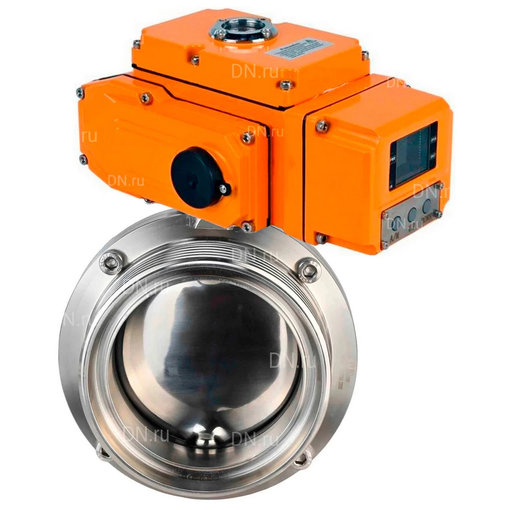 Затворы дисковые поворотные DN.ru WBV3131E-2W-T-H Ду15-100 Ру10 резьбовые, корпус - пищевая нержавеющая сталь 304, уплотнение - EPDM, с электроприводом QT-N-EM-B1-220VAC-У1 c датчиком обратной связи и входным управляющим сигналом 0-10В HARK