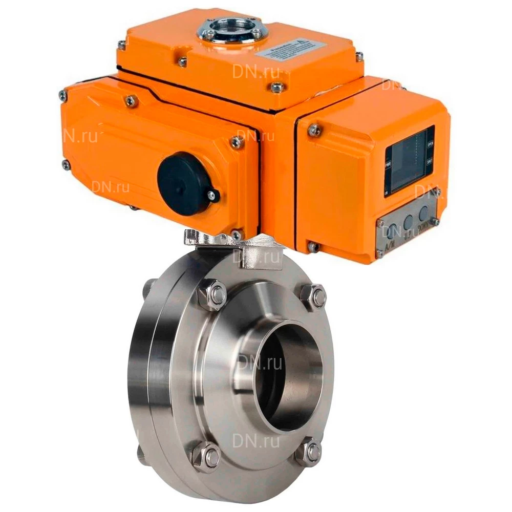 Затворы дисковые поворотные DN.ru WBV3131S-2W-W-H Ду15-100 Ру10 под приварку, корпус - пищевая нержавеющая сталь 304, уплотнение - Silicon, с электроприводом QT-N-EM-A1-220VAC-У1 c датчиком обратной связи и входным управляющим сигналом 4-20мА HARK
