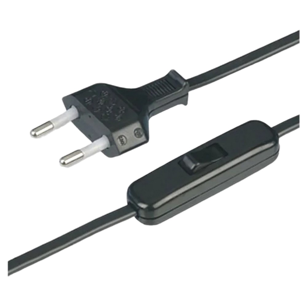 Провод Duwi с евроштекером с выключателем длина - 2 м 2х0.5мм2, номинальный ток - 2.5А, цвет - черный
