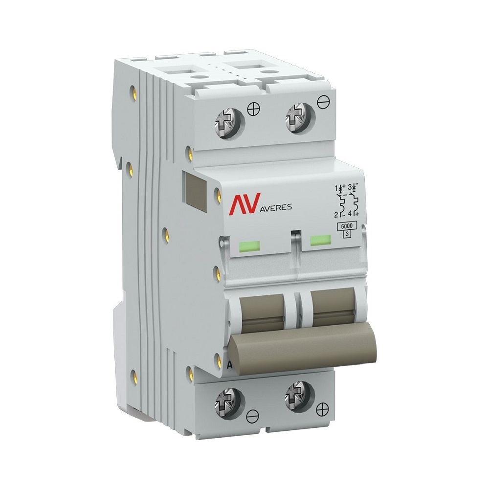Автоматический выключатель двухполюсный EKF AVERES AV-6 DC 2P 40A (C) 6кА, сила тока 40 A, тип расцепления C, отключающая способность 6 кА