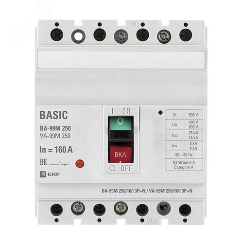 Автоматический выключатель трехполюсный EKF Basic ВА-99М 3P+N 630 400А отключающая способность 50кА