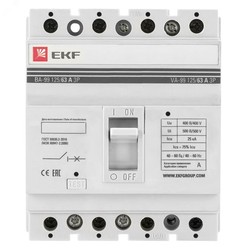 Автоматические выключатели четырехполюсные EKF ВА-99/125 50-125А 4P отключающая способность 25кА