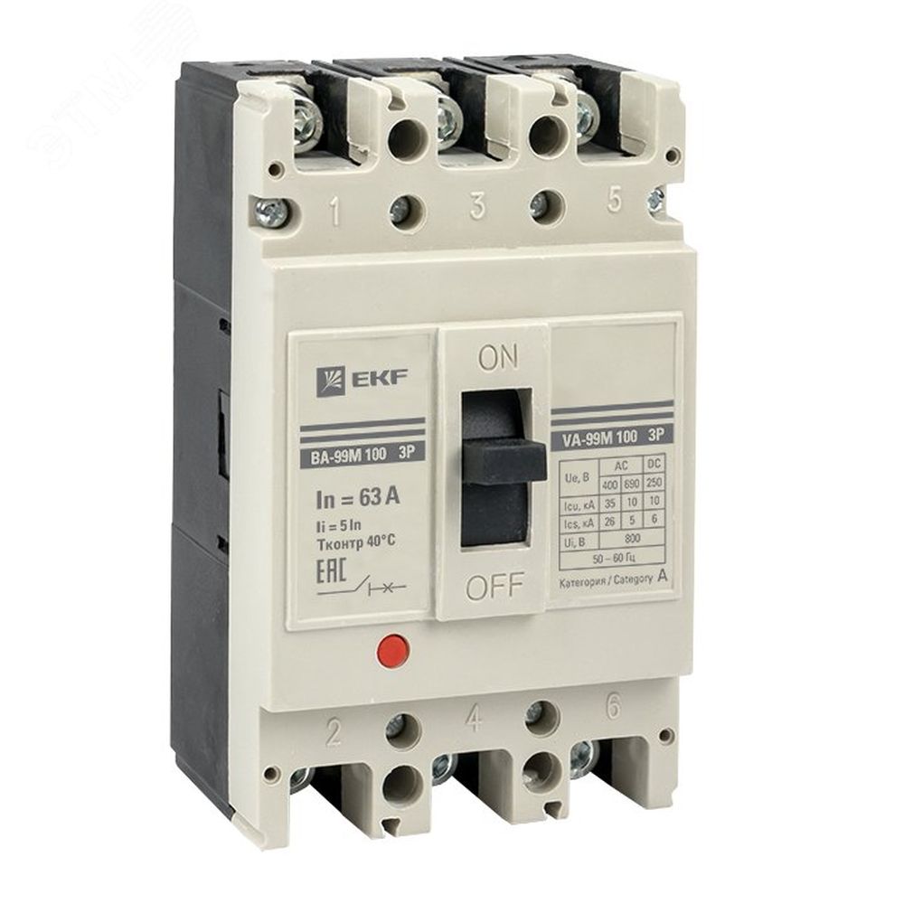 Автоматический выключатель четырехполюсный EKF PROxima ВА-99М 4P 100/80А 5In отключающая способность 35кА
