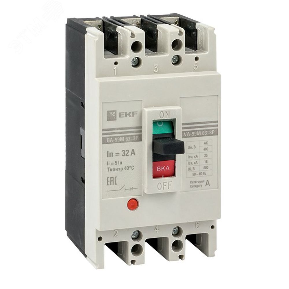 Автоматический выключатель четырехполюсный EKF PROxima ВА-99М 4P 63/20А 5In отключающая способность 25кА