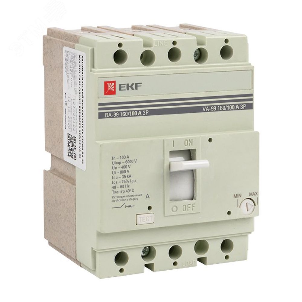 Автоматический выключатель трехполюсный EKF PROxima ВА-99 3P 160/50А, сила тока 50А, отключающая способность 35кА
