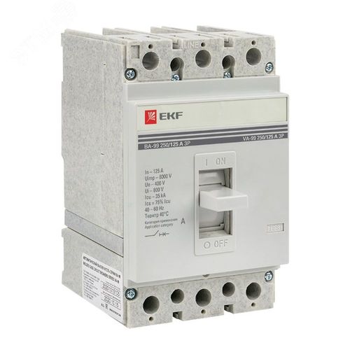 Автоматические выключатели трехполюсные EKF PROxima ВА-99 3Р 250 сила тока 63-250А, отключающая способность 35 кА