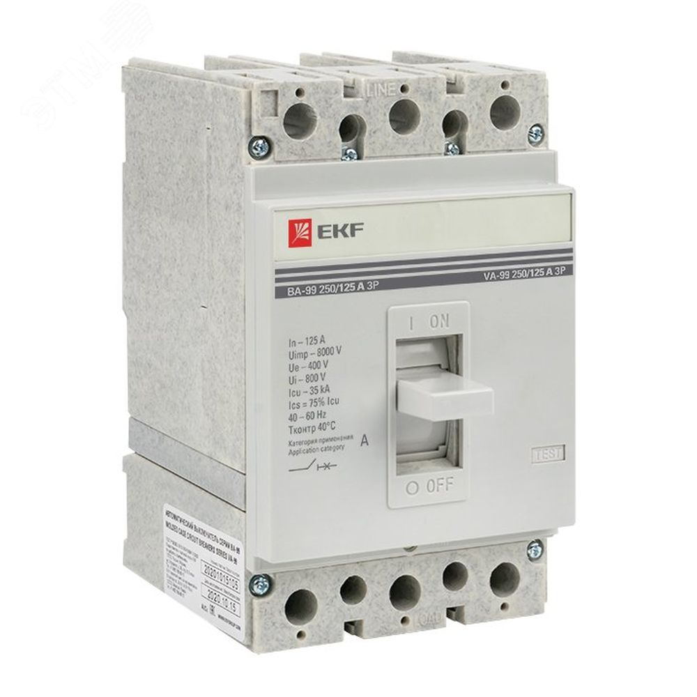 Автоматический выключатель трехполюсный EKF PROxima ВА-99 3Р 250/250А, сила тока 250А, отключающая способность 35 кА, без коннекторов