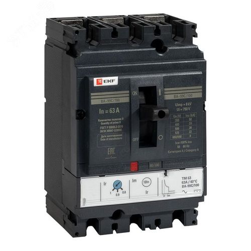 Автоматические выключатели трехполюсные EKF PROxima ВА-99C 3Р 100 сила тока 40-80А, отключающая способность 36 кА