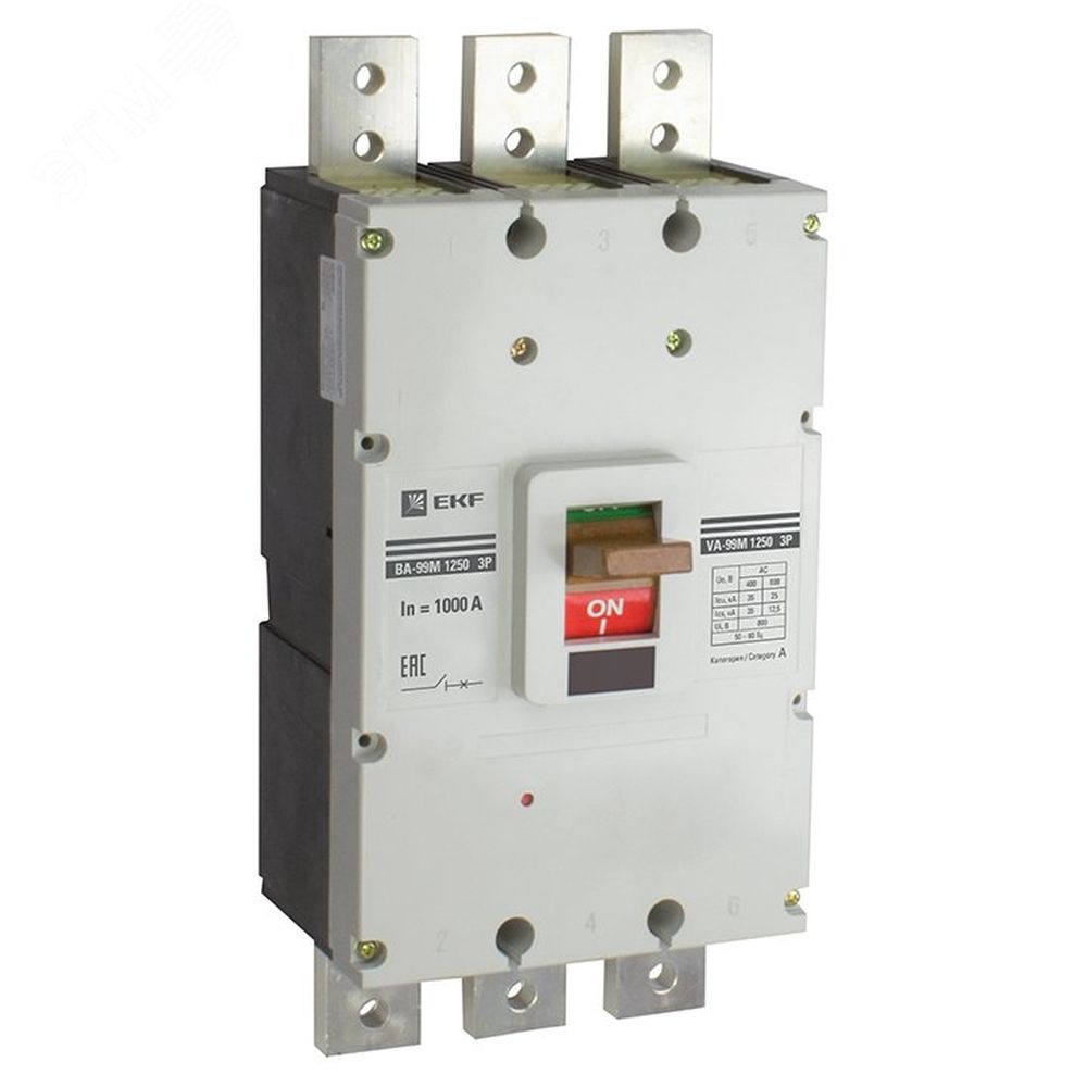 Автоматический выключатель трехполюсный EKF Basic ВА-99М 3Р 1250/1250А, сила тока 1250А, отключающая способность 35 кА