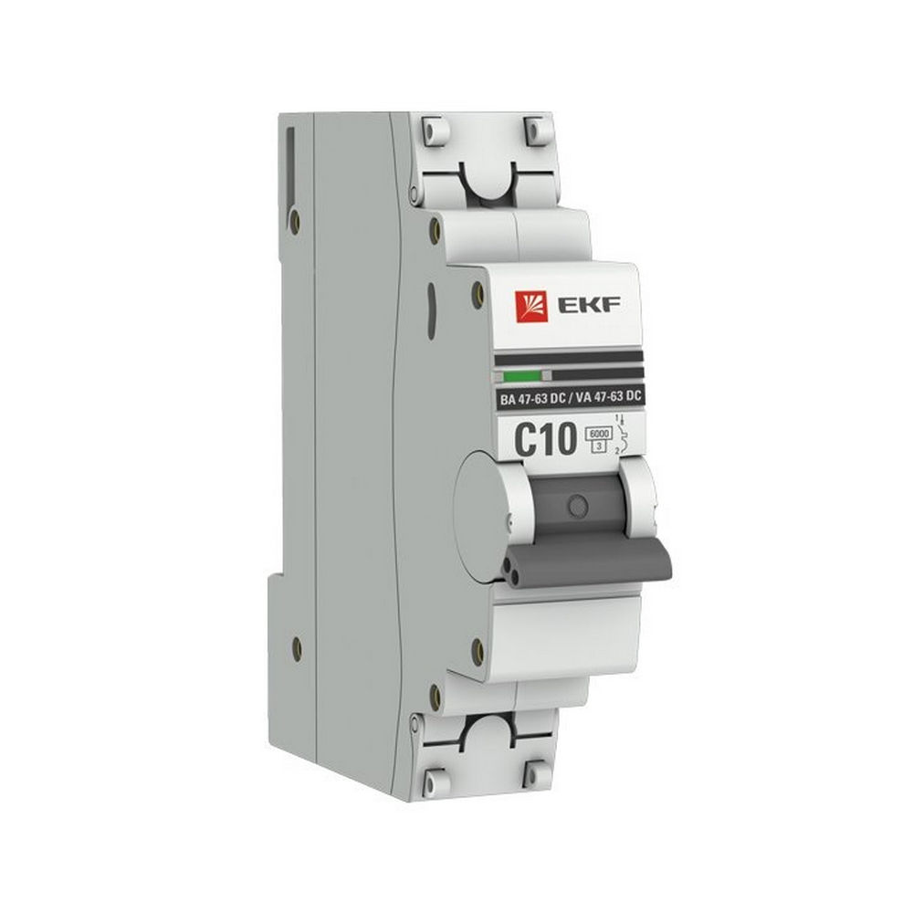 Автоматический выключатель однополюсный EKF PROxima BA47-63 DC 1P 10A (C) 6кА, сила тока 10 A, тип расцепления C, отключающая способность 6 кА