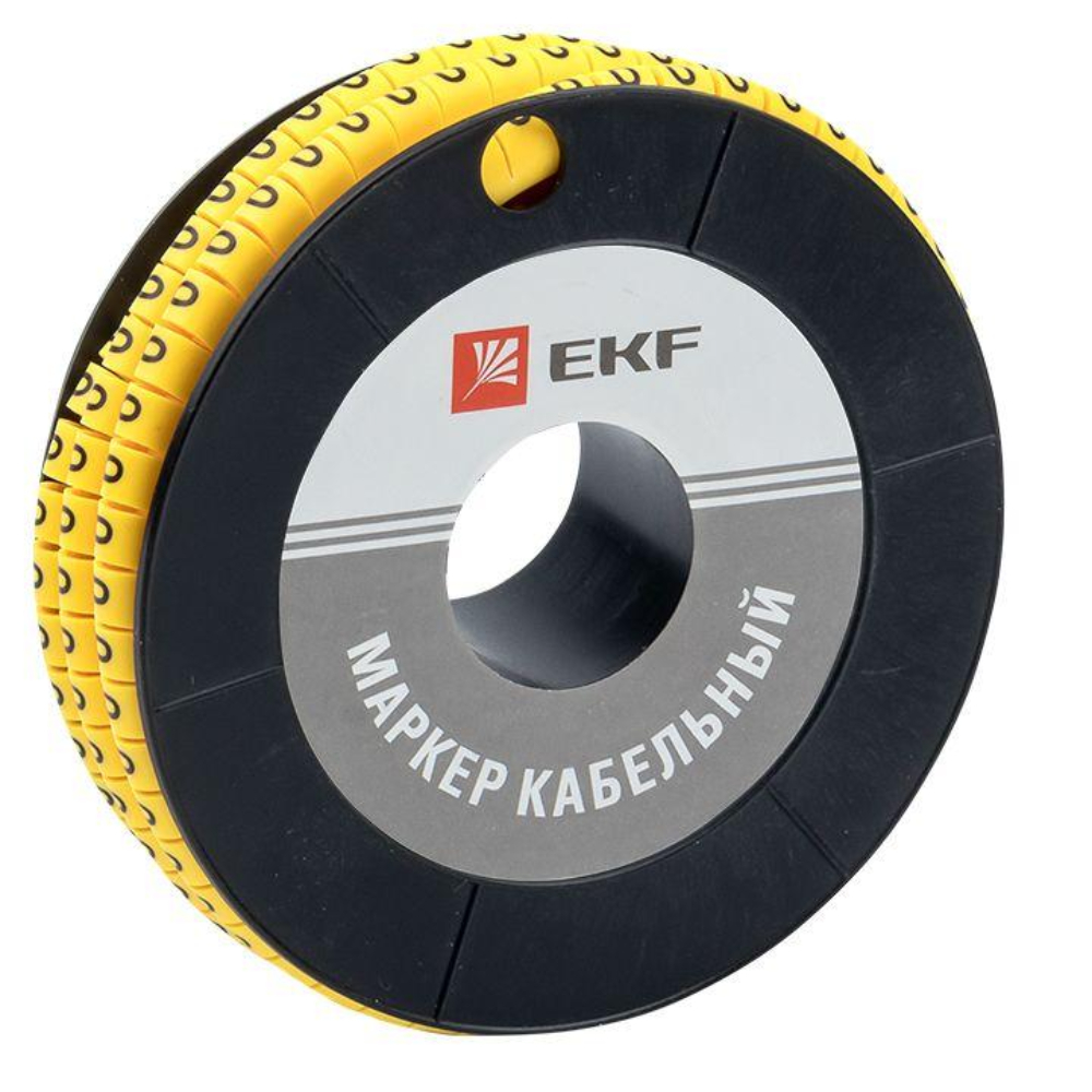 Маркер EKF PROxima символ «0»‎ для кабеля 1.5 кв.мм, цвет - желтый, 1000 шт