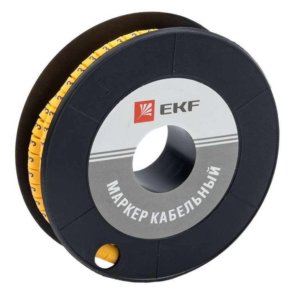 Маркер EKF PROxima символ «3»‎ для кабеля 1.5 кв.мм, цвет - желтый, 1000 шт