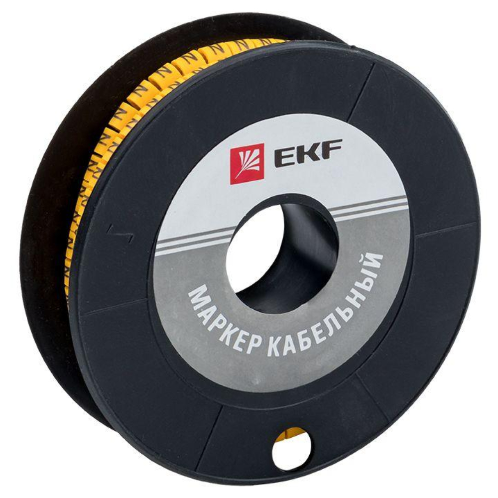 Маркер EKF PROxima символ «4»‎ для кабеля 1.5 кв.мм, цвет - желтый, 1000 шт