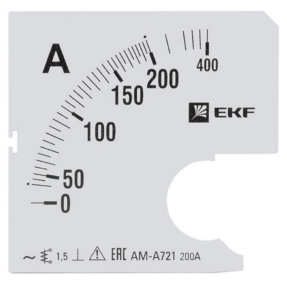 Шкала сменная EKF PROxima 200/5А-1.5 для амперметра А721, размер - 72x72 мм