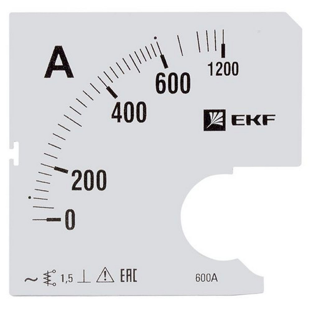 Шкала сменная EKF PROxima 600/5А-1.5 для амперметра А961, размер - 96x96 мм