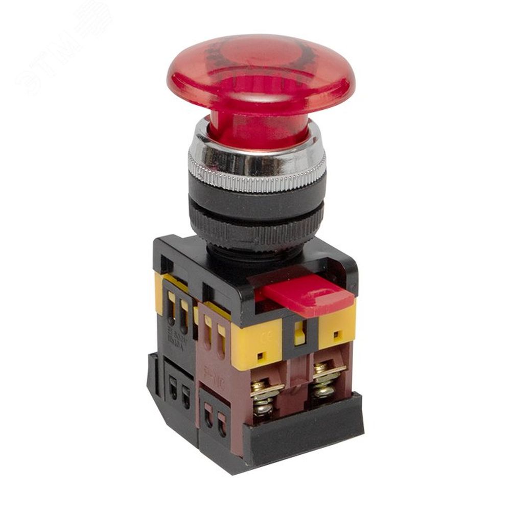 Кнопка грибок EKF PROxima AELA-22 Ду22 с подсветкой, с фиксацией, NO, IP54, 380В, красная