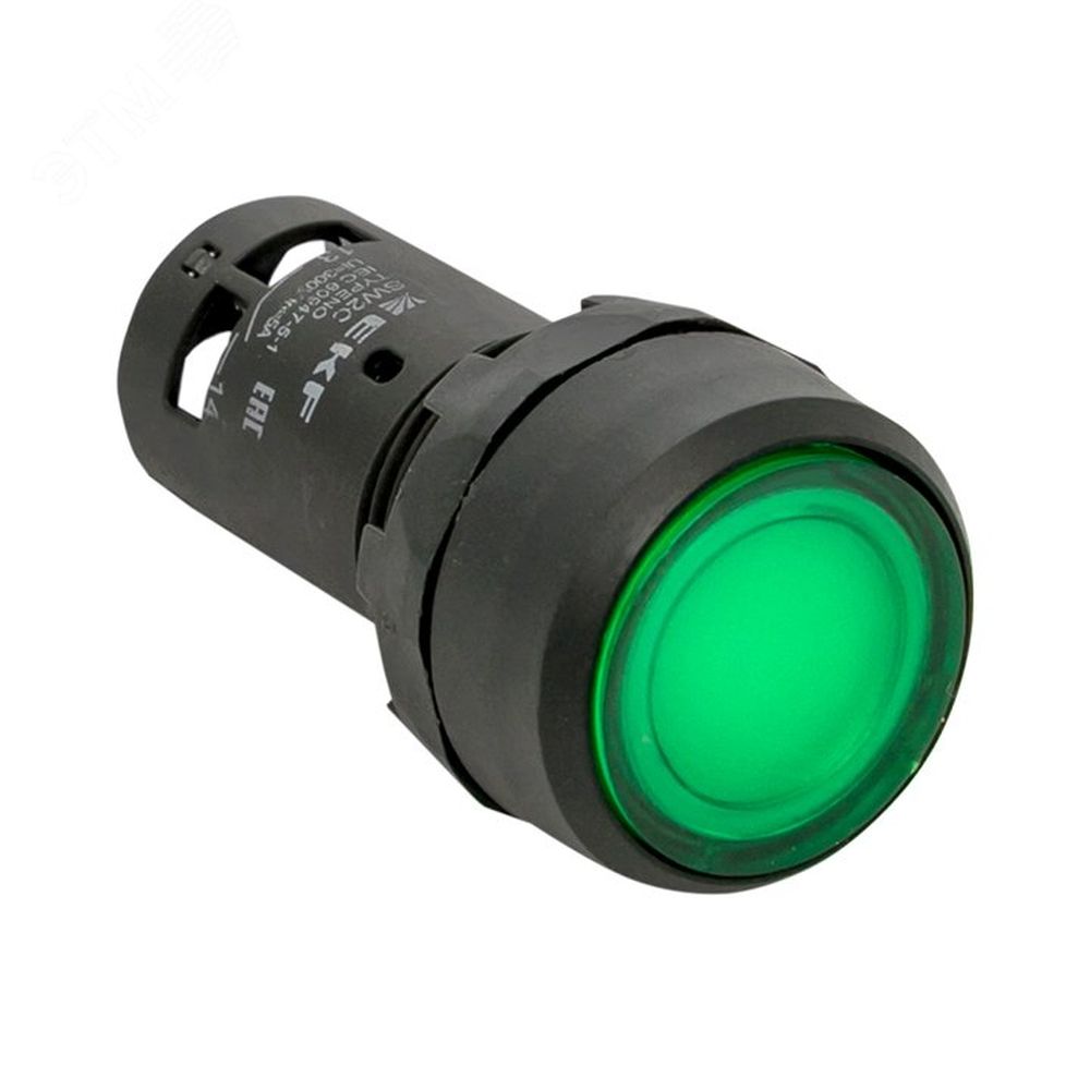 Кнопка EKF PROxima SW2C-10D Ду22 с подсветкой NO, без фиксации, IP54, 24В, зеленая