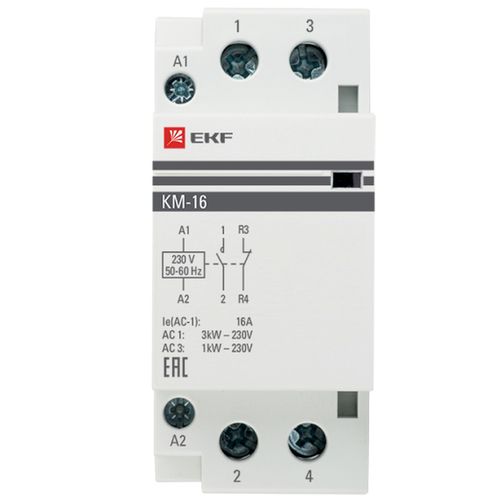 Контакторы модульные EKF KM-2-16, 1-2 полюс, 2 модуля, рабочий ток 16А AC
