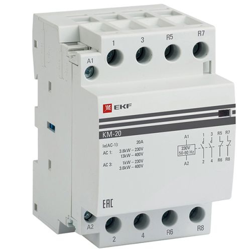 Контакторы модульные EKF KM-3-20 2NO+2NC, 3-4 полюса, 3 модуля, рабочий ток 20А AC