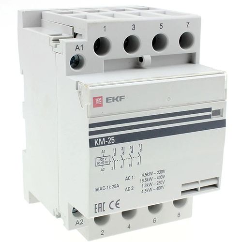 Контакторы модульные EKF KM-3-25 4NO, 4 полюса, 3 модуля, рабочий ток 25А AC