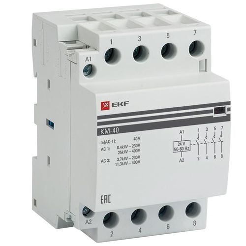 Контакторы модульные EKF KM-3-40 4NO, 3-4 полюса, 3 модуля, рабочий ток 40А AC