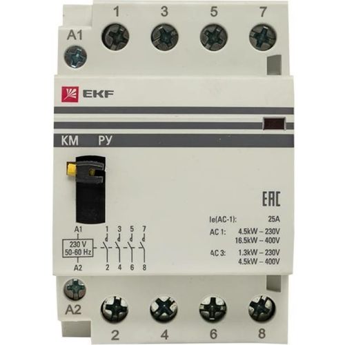 Контакторы модульные EKF KM-3РУ-20 4NO, 4 полюса, 3 модуля, рабочий ток 20А AC