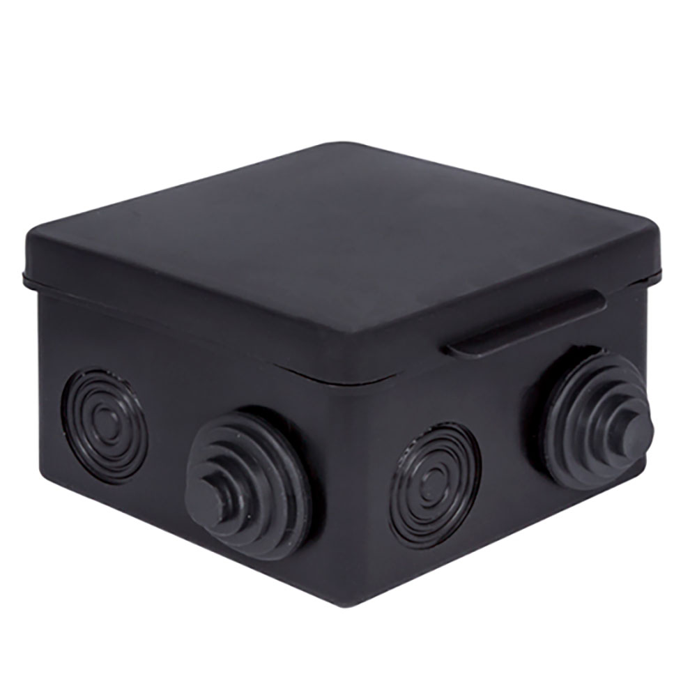 Коробка распределительная EKF КМР-030-031 83х83х54 мм с крышкой для наружной установки, 7 вводов, корпус – ABS-пластик, IP54, цвет – черный