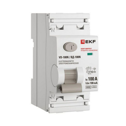 Автоматические выключатели дифференциального тока двухполюсные EKF PROxima ВД-100N 2P, ток утечки 10-100 мА, сила тока 16-100 А