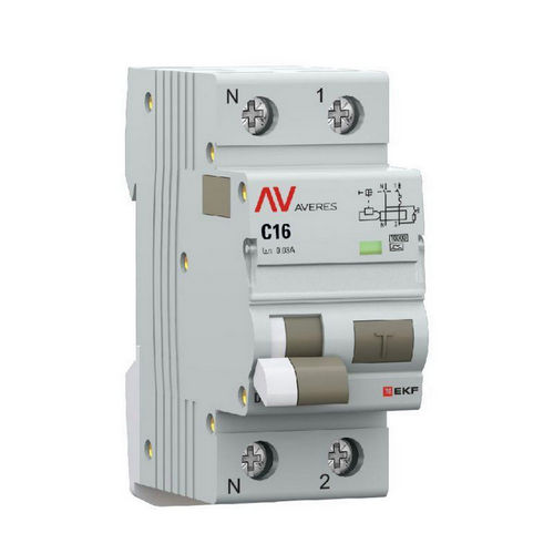 Автоматические выключатели дифференциального тока двухполюсные EKF AVERES DVA-10 2P (1P+N) (C), ток утечки 30 мА, сила тока 16 А