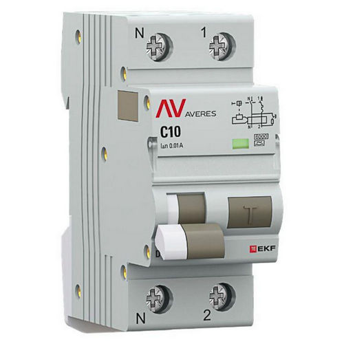 Автоматические выключатели дифференциального тока двухполюсные EKF AVERES DVA-6 2P (1P+N) (C), ток утечки 10 мА, сила тока 10-16 А