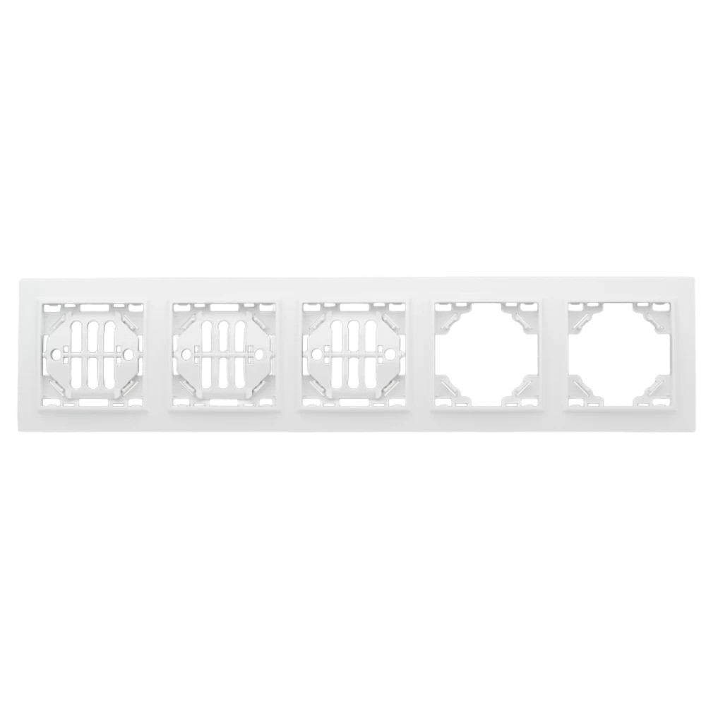Рамка EKF Basic Минск 5 постов 80х290х10 мм, корпус - пластик, монтаж - горизонтальный, цвет - белый