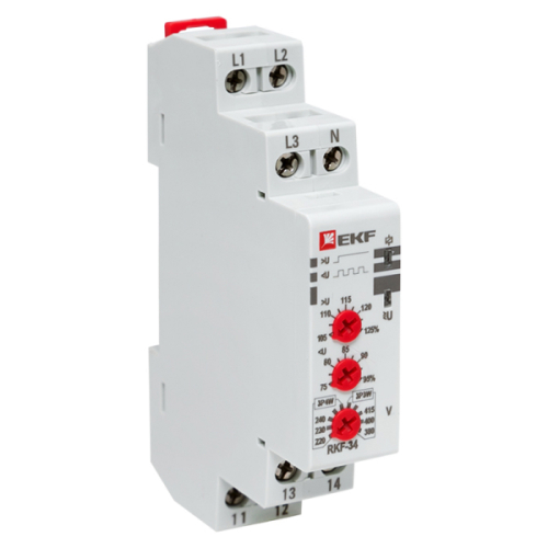 Реле контроля фаз EKF PROxima RKF-34 280-520 В автоматические, номинальный ток 8 А, количество переключающих контактов - 2