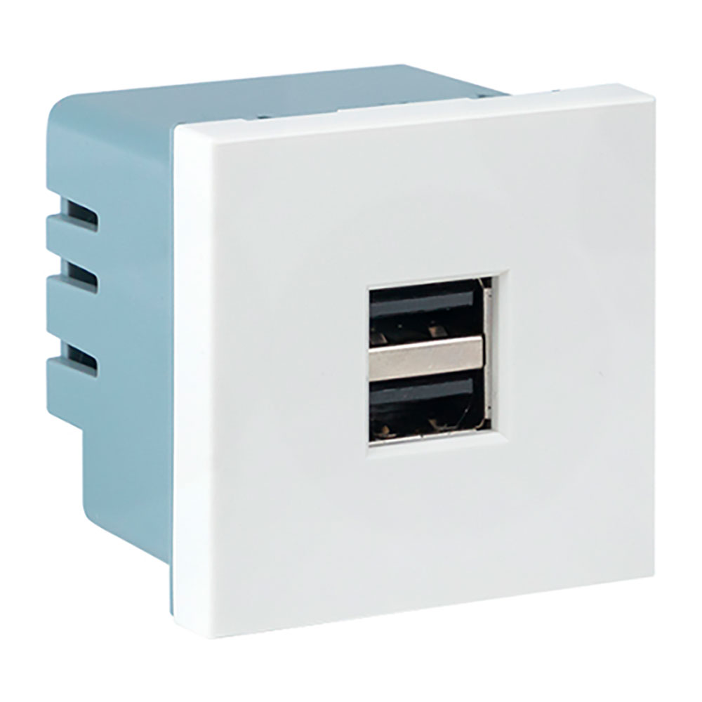 Розетка EKF C-Line USB А+А 45х45 2 модуля, 2 гнезда, материал – PC-ABS, без индикатора, 2.1А, 5В, IP20, цвет – белый