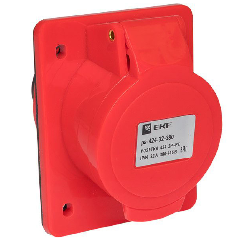 Розетка кабельная EKF PS-32 3Р+РЕ, сила тока - 32А, напряжение - 380В, IP44, скрытая, цвет - красный