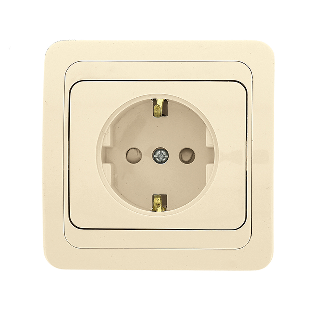 Розетка EKF PROxima Лондон 1-местная, сила тока - 16A, с заземлением, способ монтажа - cкрытый, степень защиты - IP20, с защитными шторками, цвет - бежевый