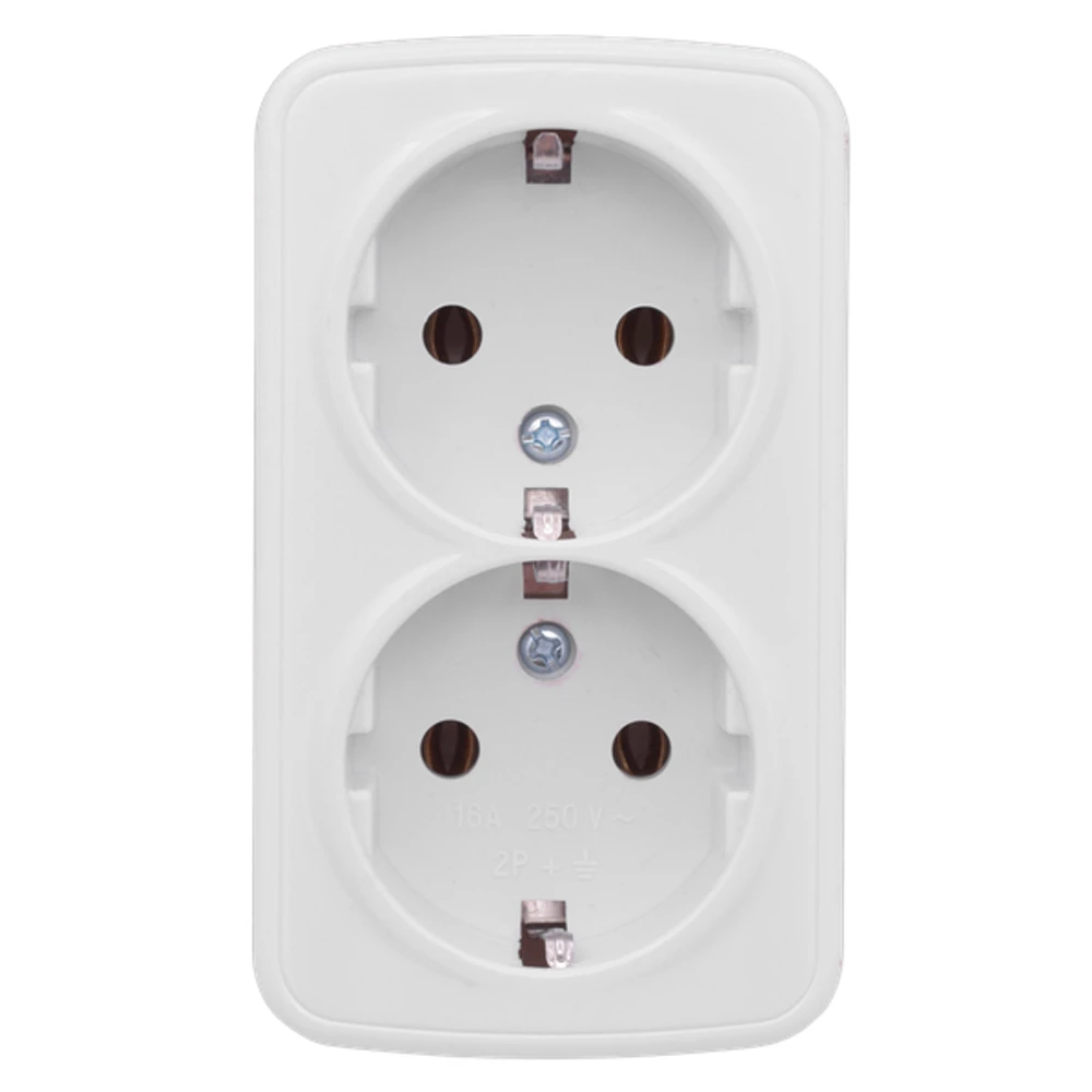 Розетка EKF Basic Минск 2-местная, сила тока - 16A, с заземлением, способ монтажа - открытый, степень защиты - IP20, цвет - белый EGR16-128-10
