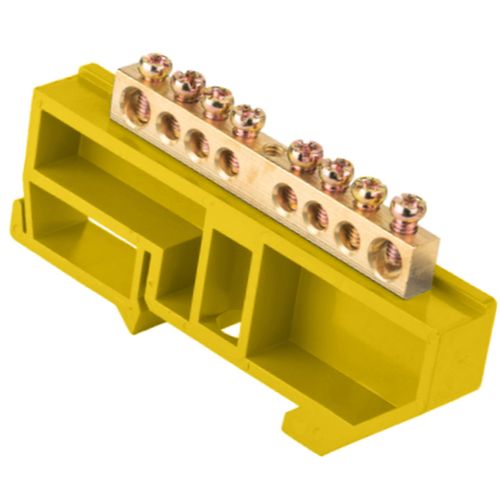 Шины нулевые EKF PROxima N 6x9 мм на изоляторе, 4-14 отверстий, желтый изолятор на DIN-рейку, корпус-латунь