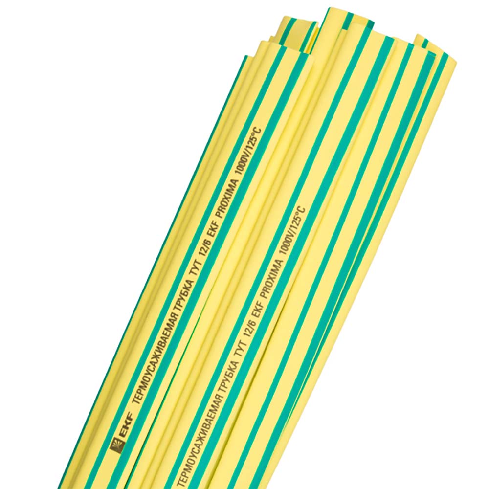 Трубка термоусадочная EKF ТУТ нг PROxima Дн30/15 в отрезках 1 м, коэффициент усадки 2:1, негорючая, желто-зеленая