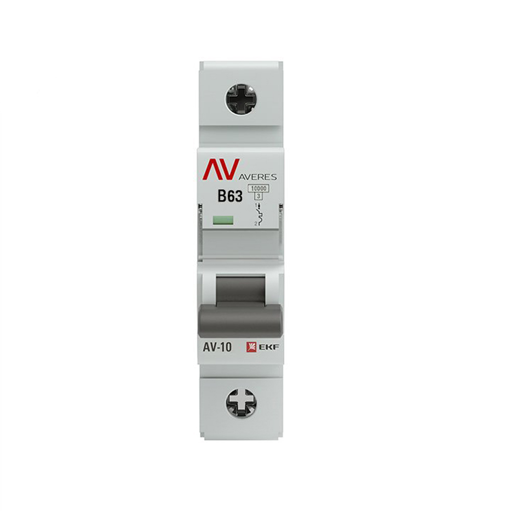 Автоматический выключатель однополюсный EKF AVERES AV-10 1P 63A (B) 10кА, сила тока 63 A, тип расцепителя B, отключающая способность 10 кА