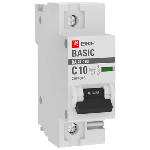 Автоматические выключатели однополюсные EKF Basic ВА47-100 1P сила тока 10-125 А, тип расцепления C, отключающая способность 10 kА