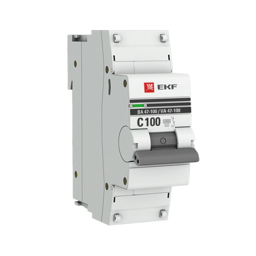 Автоматический выключатель однополюсный EKF PROxima ВА47-100 1P 100А (C) 10kА, сила тока 100 А, тип расцепления C, отключающая способность 10 kА