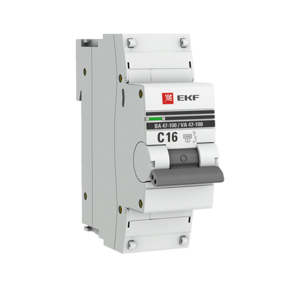 Автоматический выключатель однополюсный EKF PROxima ВА47-100 1P 16А (C) 10kА, сила тока 16 А, тип расцепления C, отключающая способность 10 kА